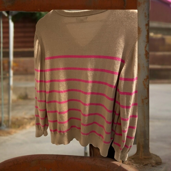 NEW! Nautica top women pink striped  v neck 100% cotton Sz XL - Picture 4 of 9